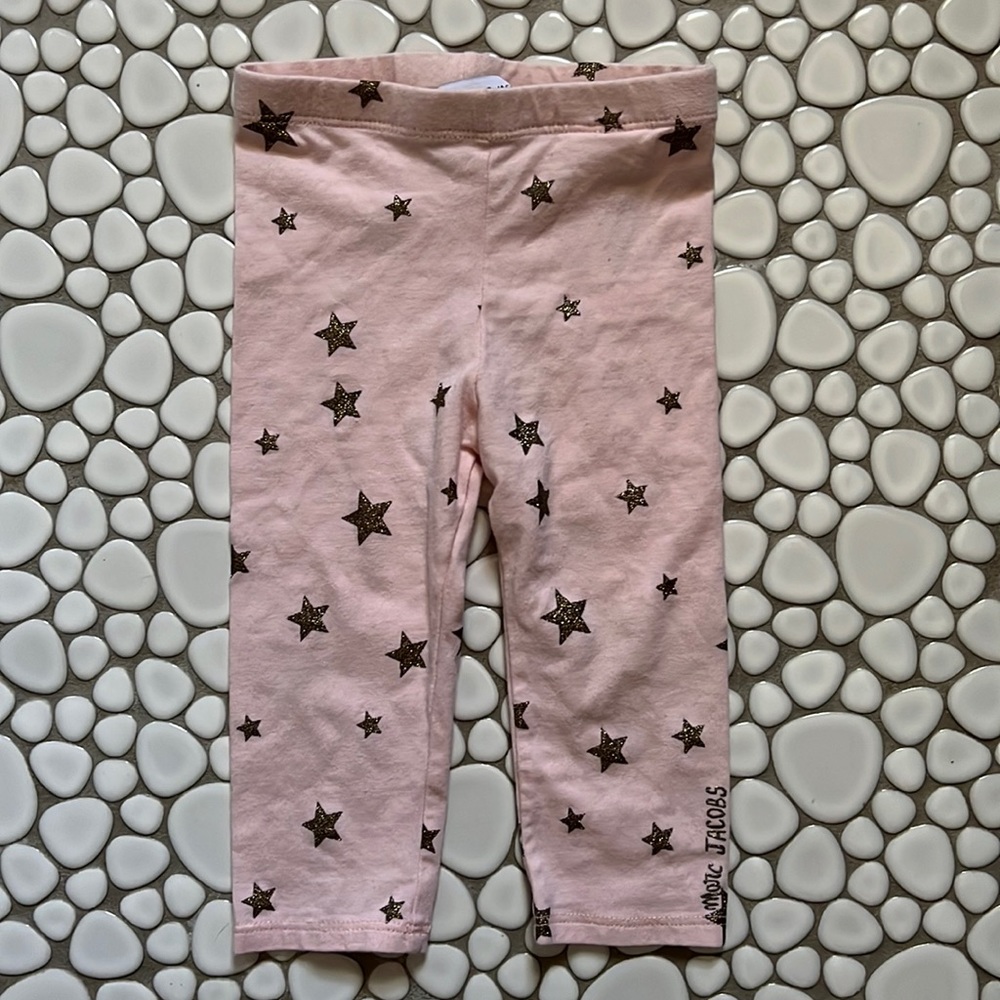 Little Marc Jacobs Light Pink & Gold Glitter Star Leggings Baby Girl Sz 9mo